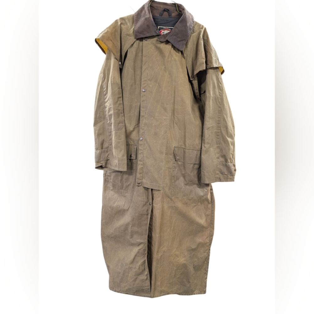 Authetic Australian Outback  Waterproof Oilskin Long Coat Duster - Size Large
